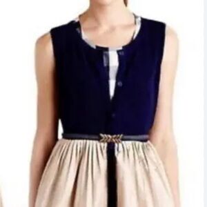 Navy and Beige Sleeveless Dress